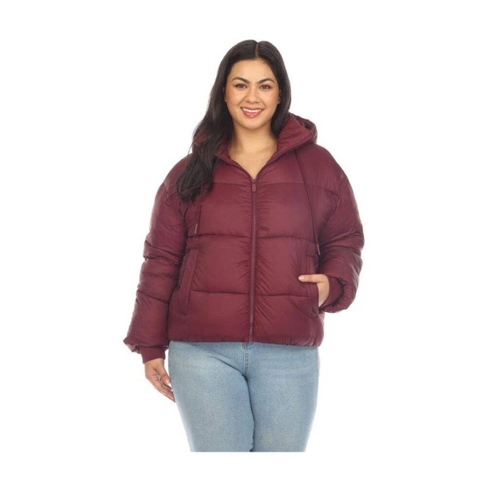 White Mark Womens Solid Puffer Jacket, Red, Plus Size, 2X, DM